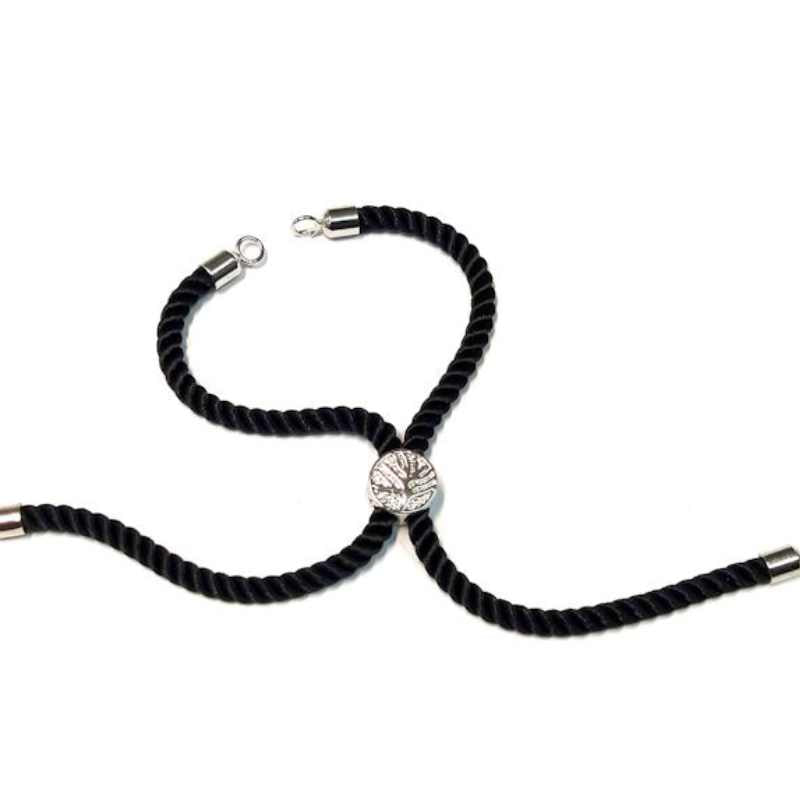 Pulsera de cuerdas de nylon, cierre ajustable. Black-Silver - - Crystaldreams Abalorios