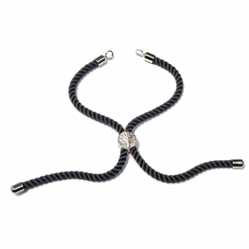 Pulsera de cuerdas de nylon, cierre ajustable. Grey-Silver - - Crystaldreams Abalorios