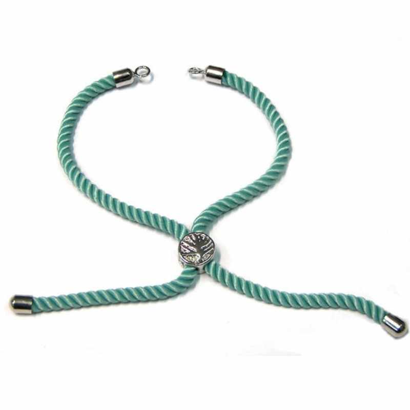 Pulsera de cuerdas de nylon, cierre ajustable. Turquesa-Silver - - Crystaldreams Abalorios