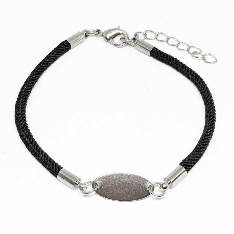 Pulsera personalizada ajustable en nylon chapa Acero 18x8mm - - Crystaldreams Abalorios