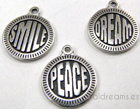 Set Colgantes de Zamak 15mm - Agujero:1,5mm - Peace-Smile-Dream - - Crystaldreams Abalorios