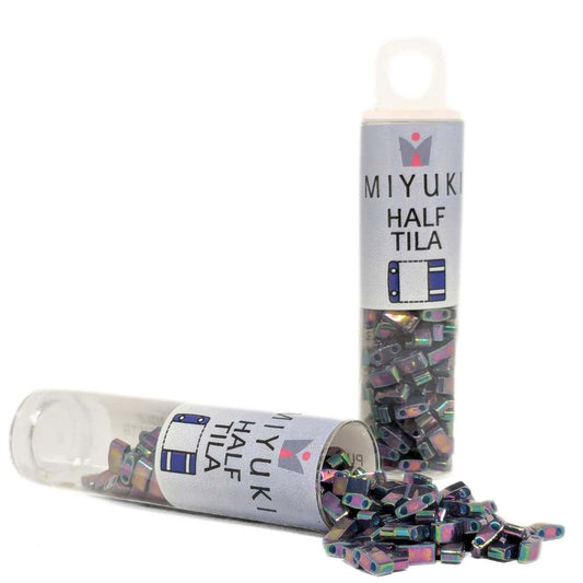 TLH-1898 Tubo de Miyuki Half-Tila - Opaque Purple Gray Rainbow Luster -