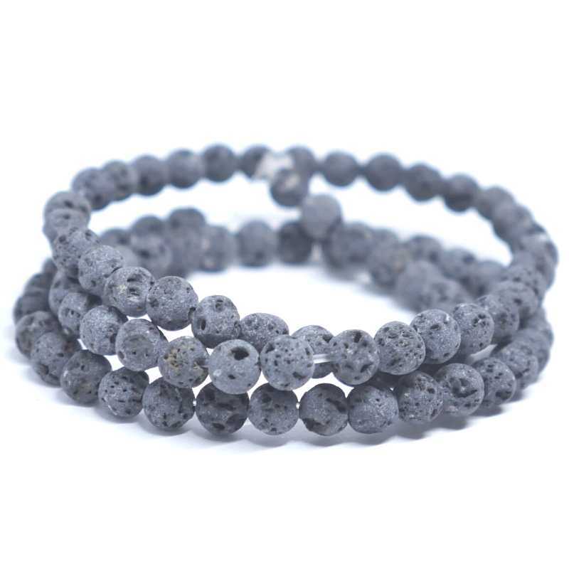 Tira cuentas lava natural sin cerado redondas 4mm aguj:1mm 95pzs - - Crystaldreams Abalorios