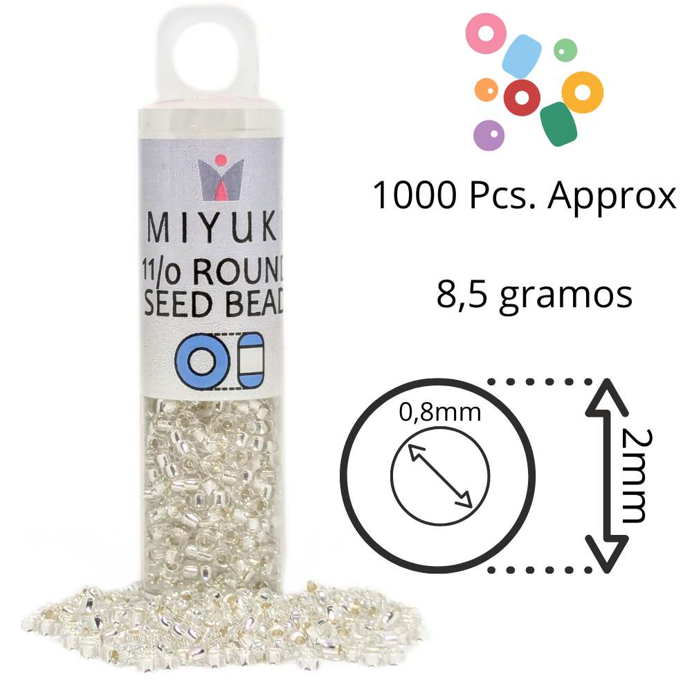 Tubo Rocallas Miyuki 11/0 "Crystal Silver Lined" Color 1 -