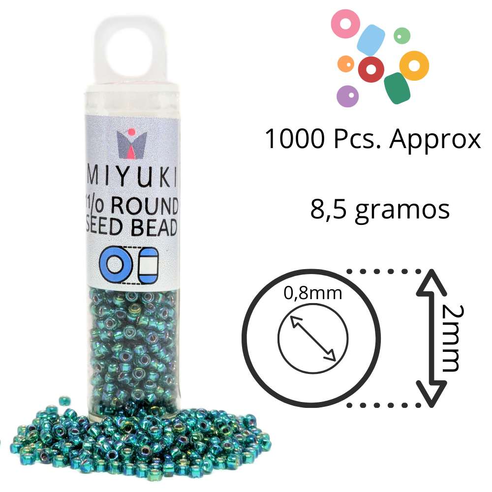 Tubo Rocallas Miyuki 11/0 "Silver Lined Emerald AB" Color 1017 -