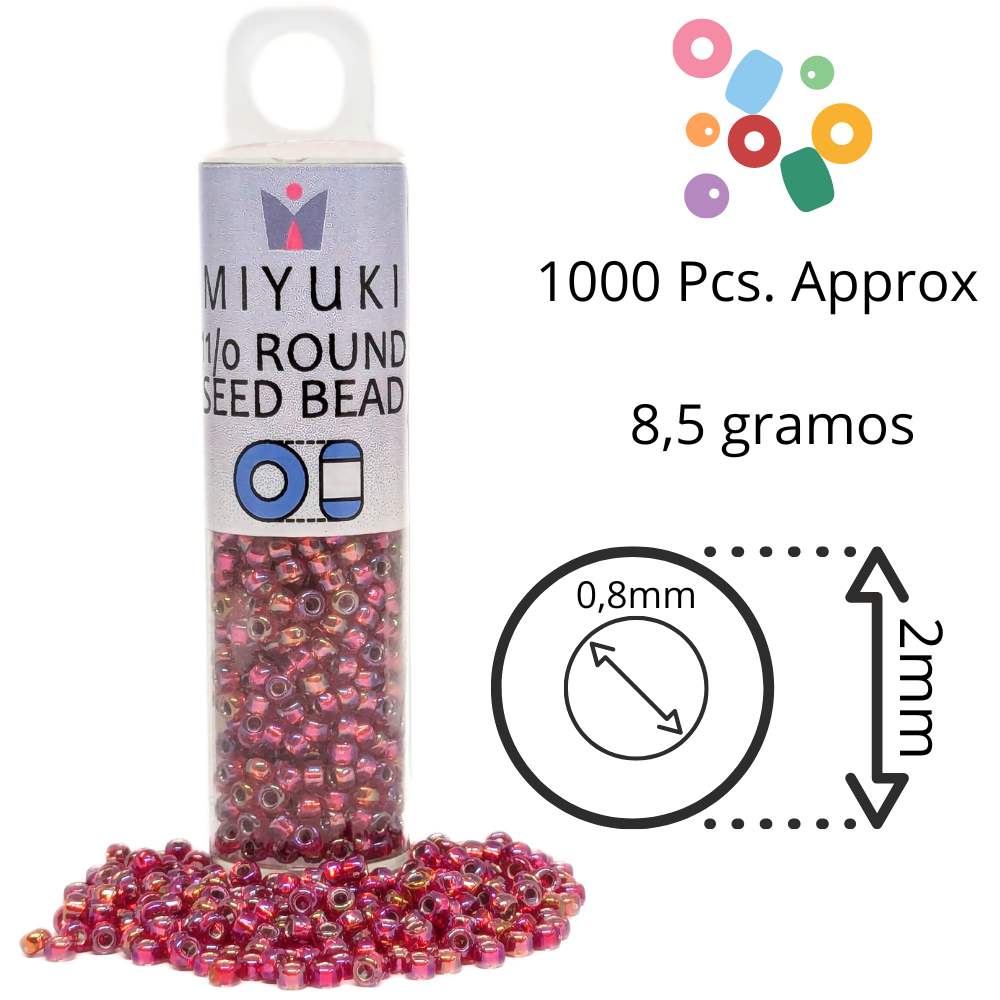 Tubo Rocallas Miyuki 11/0 "Silver Lined Flame Red AB" Color 1010 -