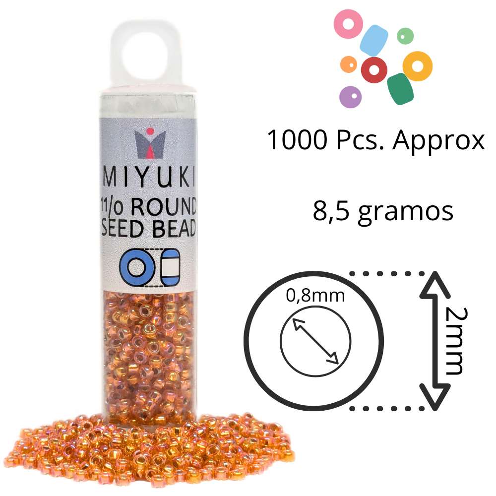 Tubo Rocallas Miyuki 11/0 "Silver Lined Orange AB" Color 1008 -