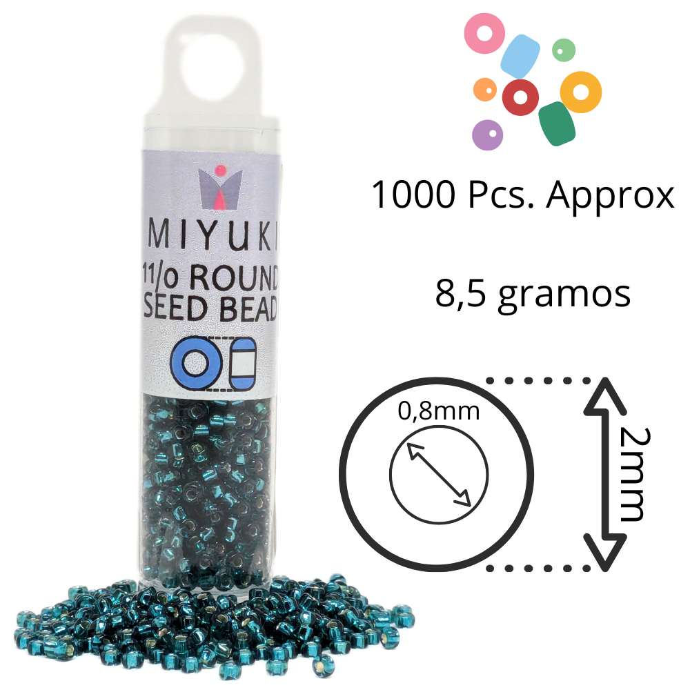 Tubo Rocallas Miyuki 11/0 "Silver Lined Teal" Color 1424 -