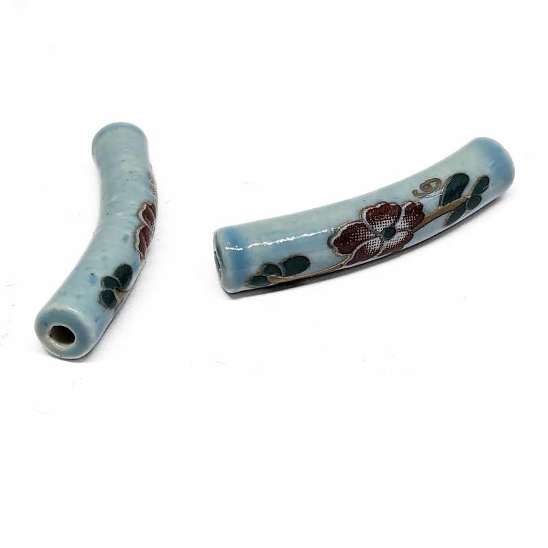 Tubo de Porcelana "Cyan" 30mm Agujero: 2mm - - Crystaldreams Abalorios