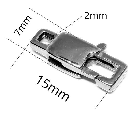 Fermoir rectangulaire en acier inoxydable avec mousqueton 15x7x3mm Trou : 2mm