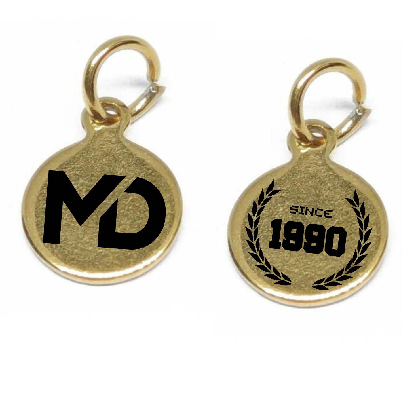 Pendentif gravé en acier inoxydable 304 avec ions d'or-10 mm, anneau 3 mm