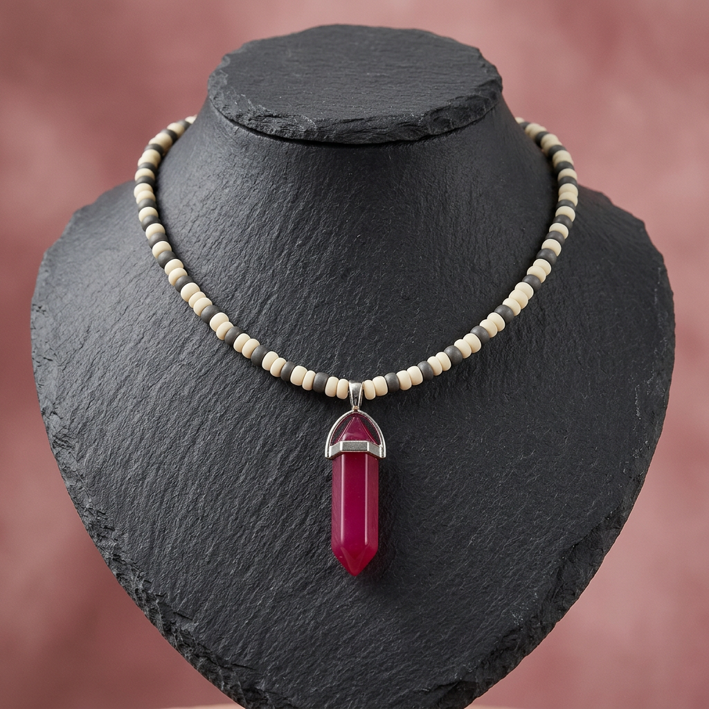 Collar de cuentas con colgante de ágata fucsia