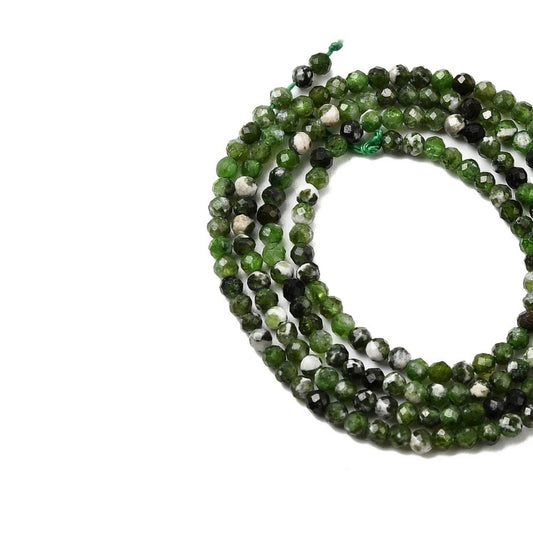Bande de perles diopside naturelles rondes à facettes de 2 mm-185 unités environ