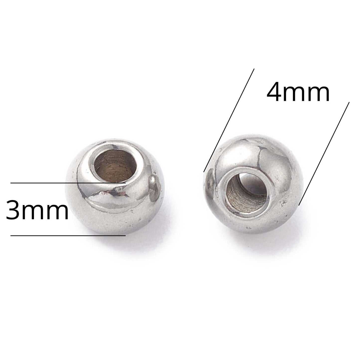 10x Distanciador/Cuenta redonda de acero inox 4x3mm