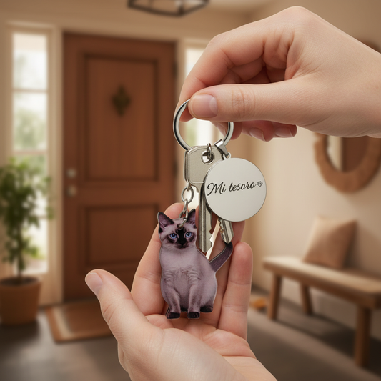 Llavero mascotas gato siamés para llaves casa, llavero foto con grabado personalizado