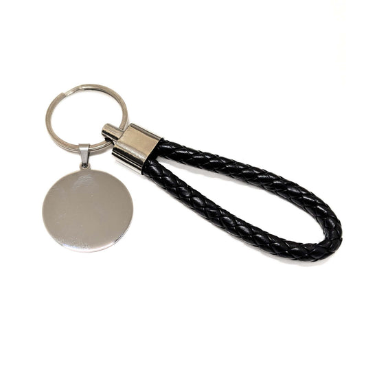 llavero personalizado en imitacion cuero trenzado negro