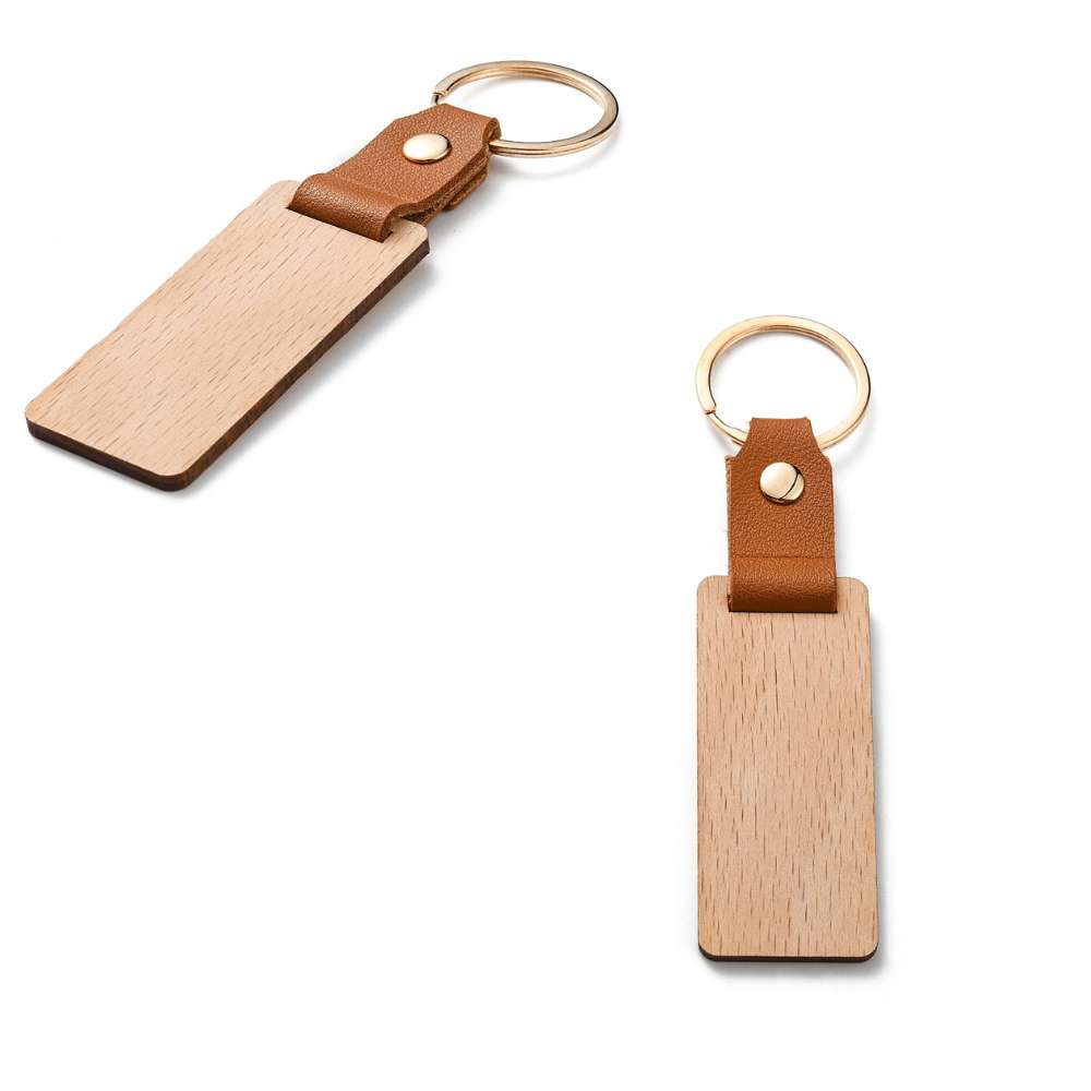 Llavero Personalizable Rectangular Madera y Cuero Sintético 13cm