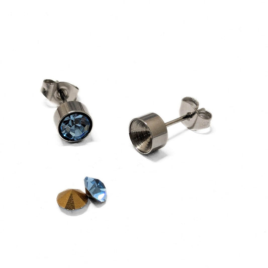 2 x Pendientes Acero Inoxidable para engaste SS20 + traseras