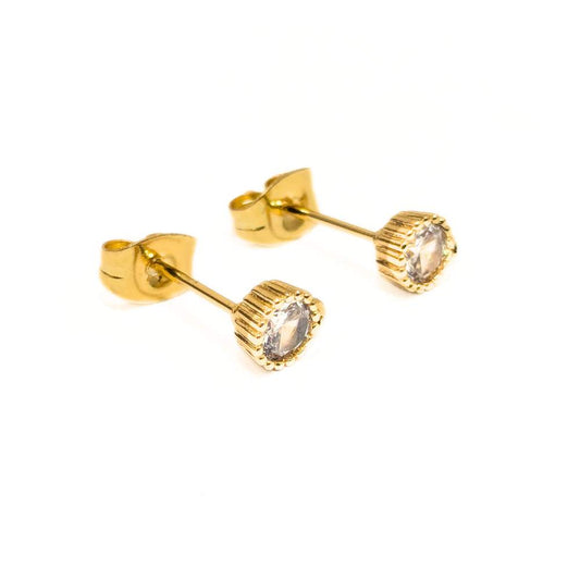 Base plana redonda para pendientes con circonita y baño de oro real 18K