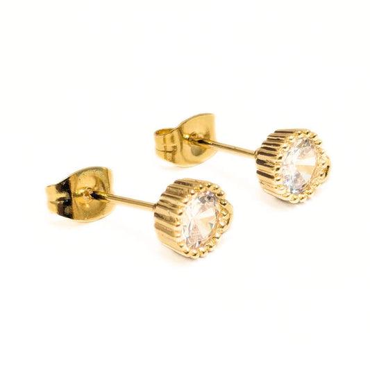 Base de pendiente con circonita cúbica clara bañada en oro 18K de 9.5x7mm