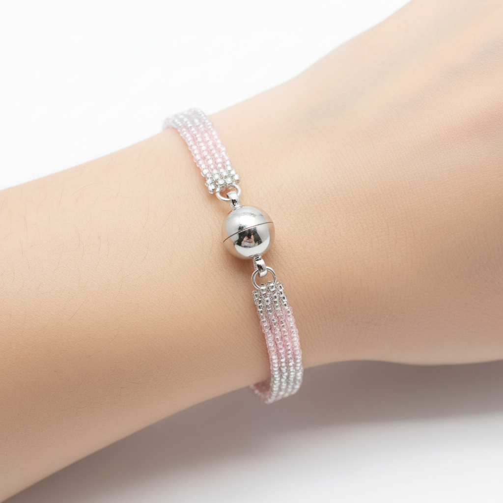 Pulsera rosa pastel con cierre acero