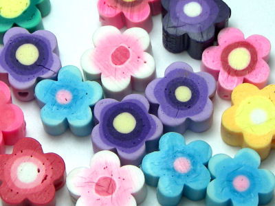 10 Cuenta de Fimo Flores 10x4mm - Mix de colores Agujero: 1,5mm -  - Crystaldreams Abalorios