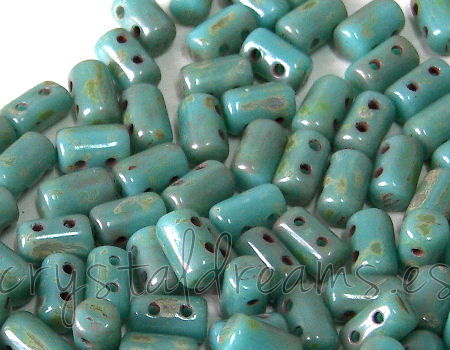 10 gr. Rulla 5x3mm - Opaque Turquoise/Green Travertin Dark -  - Crystaldreams Abalorios