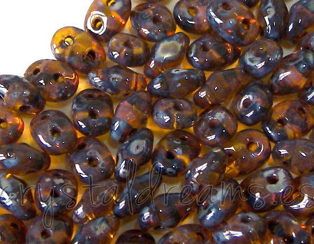 10 gr. Superduo® 2,5 x 5mm Agujeros:0,8mm  AMBER PICASSO -  - Crystaldreams Abalorios