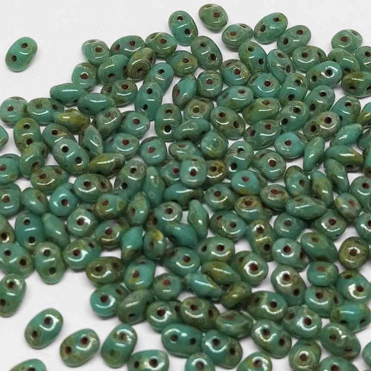 10 gr Superduo® 2,5x5mm Ag:0,8mm  OPAQUE GREEN TURQ PICASSO -  - Crystaldreams Abalorios