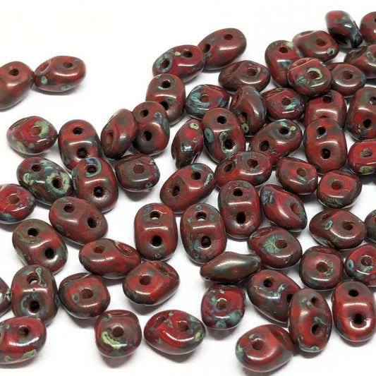 10 gr Superduo® 2,5x5mm Ag:0,8mm RED CORAL DARK TRAVERTIN -  - Crystaldreams Abalorios