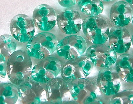 10gr.Twin Beads - 2,5x5mm - Crystal Green Lined -  - Crystaldreams Abalorios