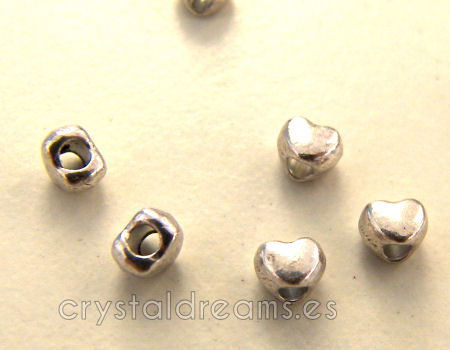 10x Cuenta de metal - mod. Heart - 4x3,5mm- Agujero: 1,5mm -  - Crystaldreams Abalorios