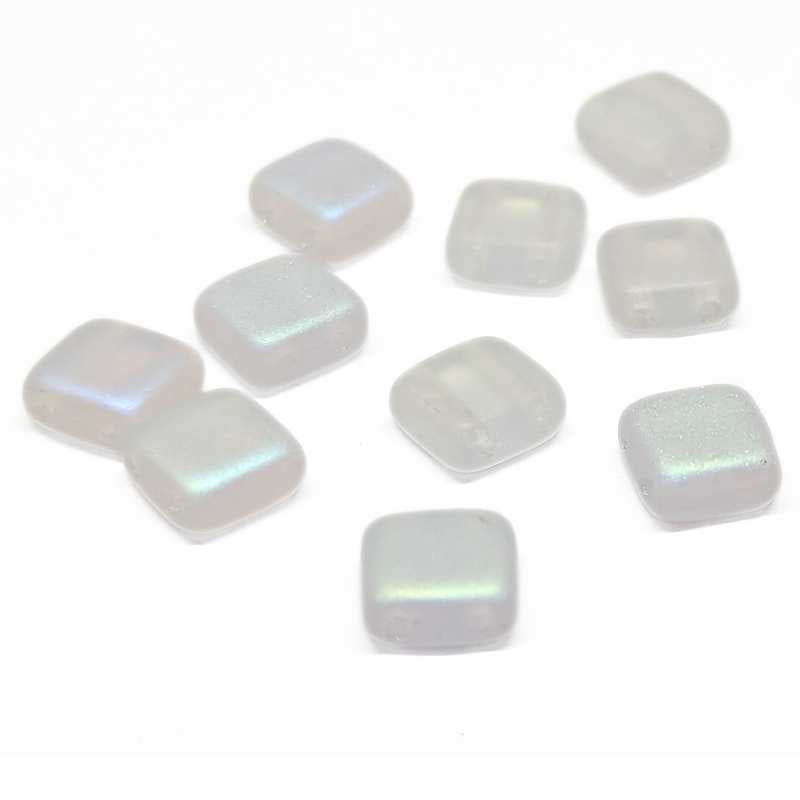 10x Tila Checa 6x6mm - Agujero 0,8mm - Matte Crystal AB -  - Crystaldreams Abalorios