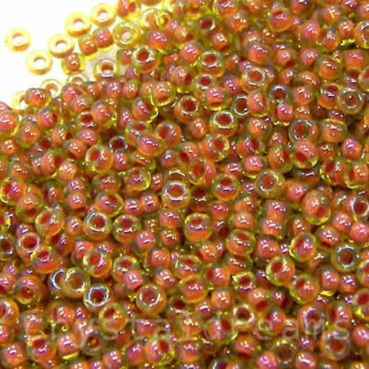 11/0 MIYUKI - rocalla - Dk Pink Lined Chartreuse - 1gr. -  - Crystaldreams Abalorios