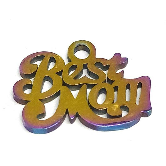 1x Colgante "Best Mom" Acero inoxidable multicolor 201 10x14mm -  - Crystaldreams Abalorios