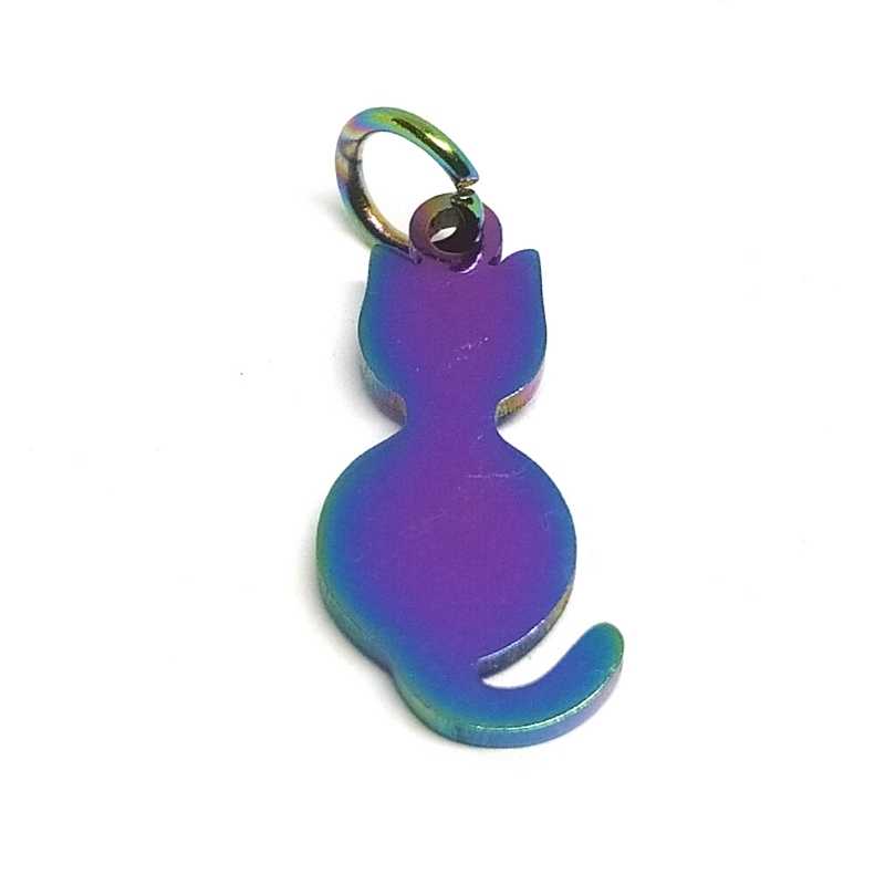 1x Colgante "Cat" inoxidable multicolor 201 17x8mm -  - Crystaldreams Abalorios