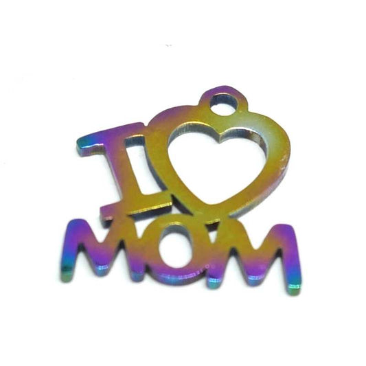 1x Colgante "I Love Mom" Acero inoxidable multicolor 201 13x13mm -  - Crystaldreams Abalorios