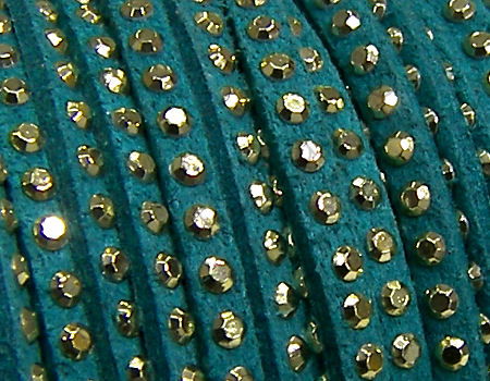 20 cm. Cordon de Antelina con Rivet 3mm color Turquoise-Golden -  - Crystaldreams Abalorios