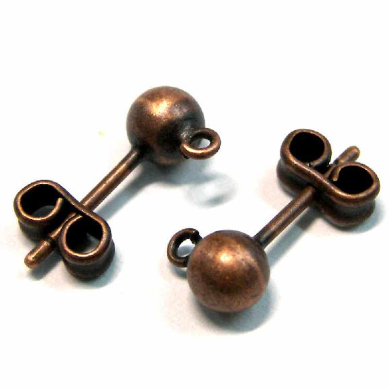 2 X PENDIENTE BOLA COPPER de 5mm + TRASERA  Agujero: 1,2mm -  - Crystaldreams Abalorios