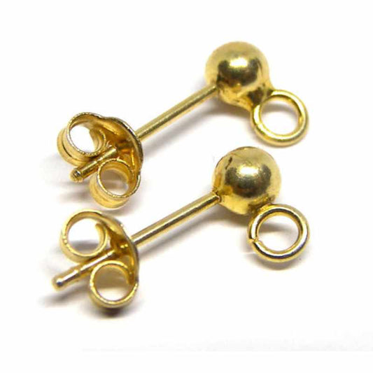 2 X PENDIENTE BOLA GOLDEN de 4mm+TRASERA Agujero:2mm dormilona -  - Crystaldreams Abalorios