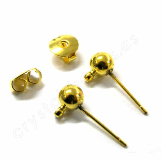 2 X PENDIENTE BOLA GOLDEN de 5mm + TRASERA  Agujero: 1,2mm -  - Crystaldreams Abalorios