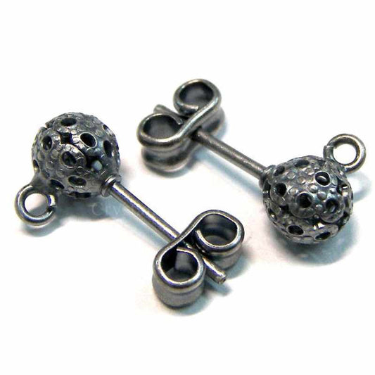 2 X PENDIENTE BOLA Iron 6mm+ TRASERA  Agujero: 1,2mm -  - Crystaldreams Abalorios