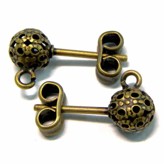 2 X PENDIENTE BOLA Old Gold 6mm+ TRASERA  Agujero: 1,2mm -  - Crystaldreams Abalorios