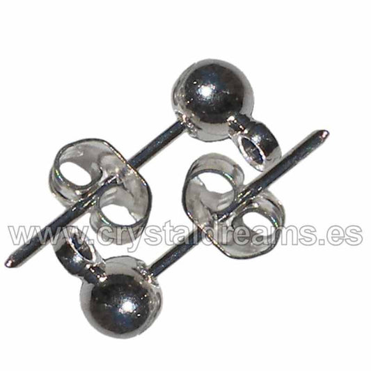 2 X PENDIENTE BOLA Silver 4mm+ Trasera Agujero: 1mm Dormilona -  - Crystaldreams Abalorios