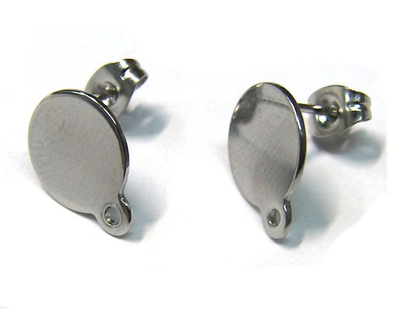 2 x Pendientes Acero Inoxidable base plana 10mm con anilla -  - Crystaldreams Abalorios