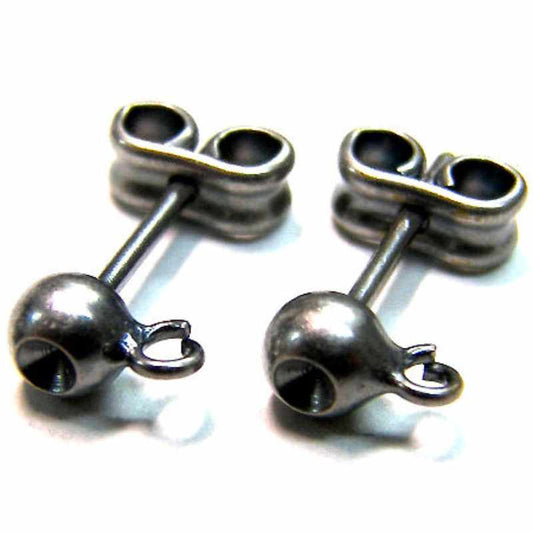 2x PENDIENTE BOLA Plata Vieja 4mm TRASERA  para PP14/15 -  - Crystaldreams Abalorios