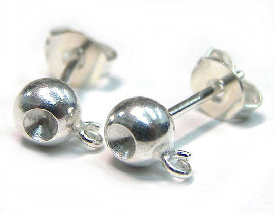 2x PENDIENTE BOLA Silver 5mm TRASERA  Anilla:1,2mm para PP19/SS9 -  - Crystaldreams Abalorios