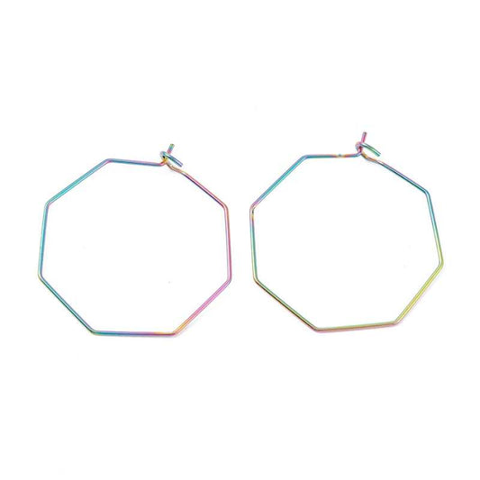 2x Pendientes Aro Octágono 31mm Acero Inox 316 Multicolor Loopy -  - Crystaldreams Abalorios