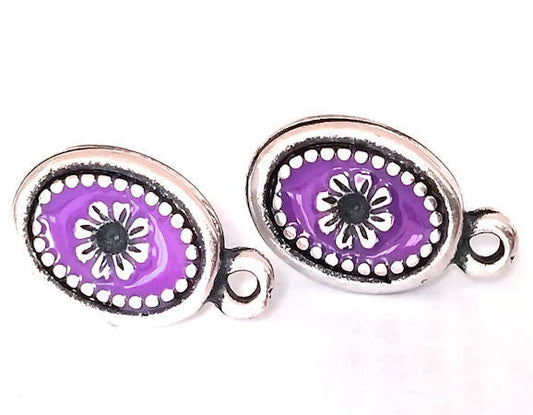 2x Pendientes Enchufe Esmaltados 20mm Trasera Aguj:2mm Violet -  - Crystaldreams Abalorios