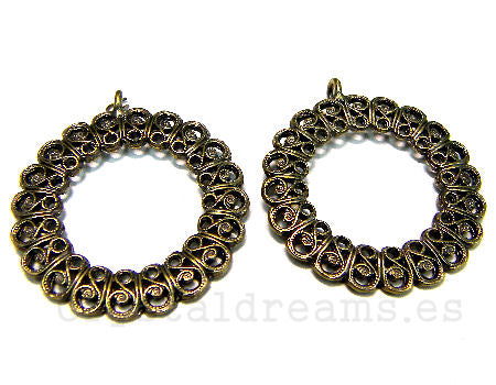 2x Pendientes Redondo 36mm para piedras PP15 - Bronze -  - Crystaldreams Abalorios